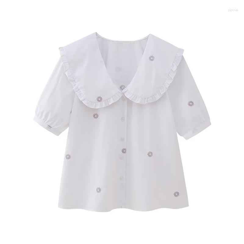 

Women's Blouses 2023 Women's Shirt Doll Collar Short Sleeve Single Breasted Embroidered Sweet Fashion Casual Versatile Loose Top, Pink