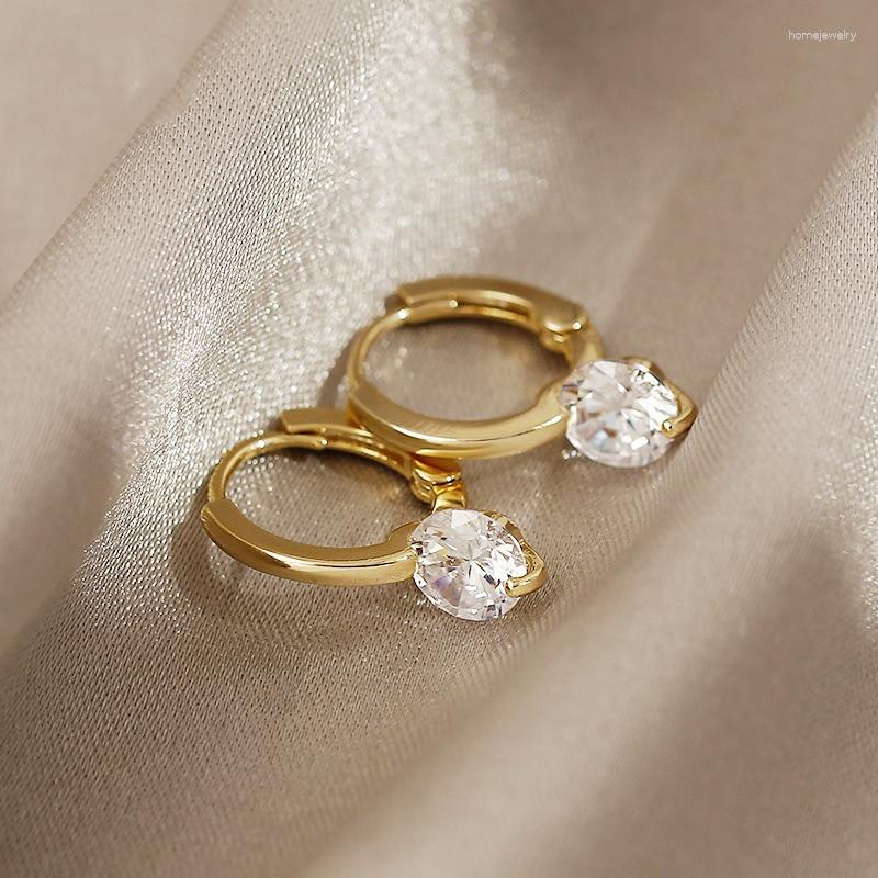 

Dangle Earrings Style Refined Round White Zircon Gold Plated Bride Wedding Party Jewelry Anniversary Birthday Gift