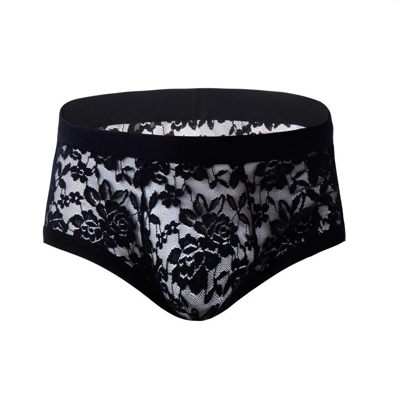 

Underpants Sexy Gay Underwear Men Boxer Shorts Transparent Lace Panties Man Breathable Floral Print U Convex Pouch Cueca -XXL, Purple