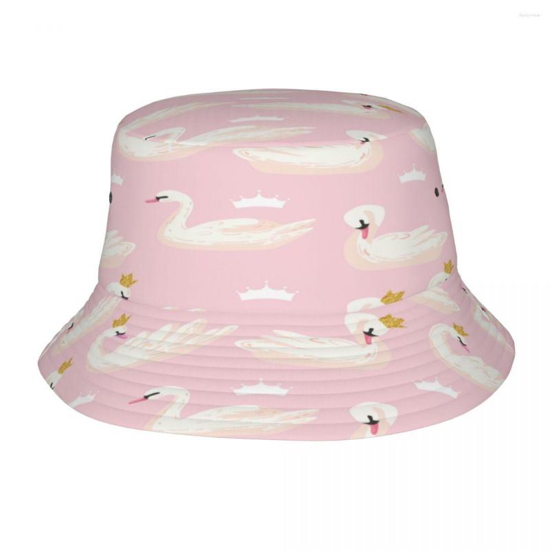 

Berets Bucket Hat Unisex Bob Caps Hip Hop Gorros Cute White Swans And Crowns Summer Panama Cap Beach Sun Fishing, Black