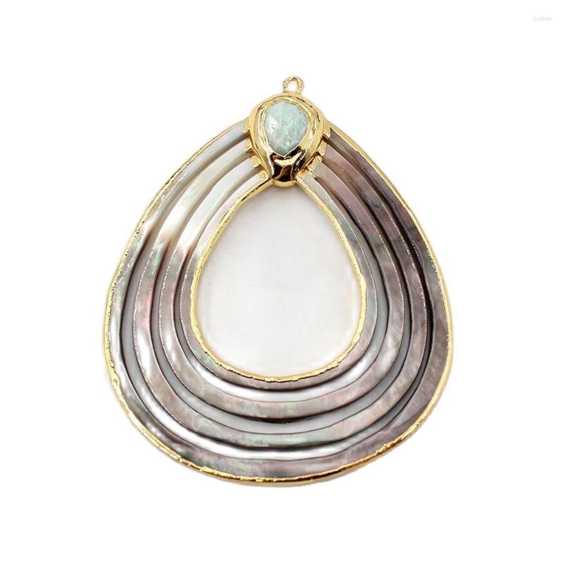 

Charms APDGG 1PC 65x90mm Huge Natural Green Amazonite Black Shell Connector Pendant Unique Design Necklace Jewelry DIY