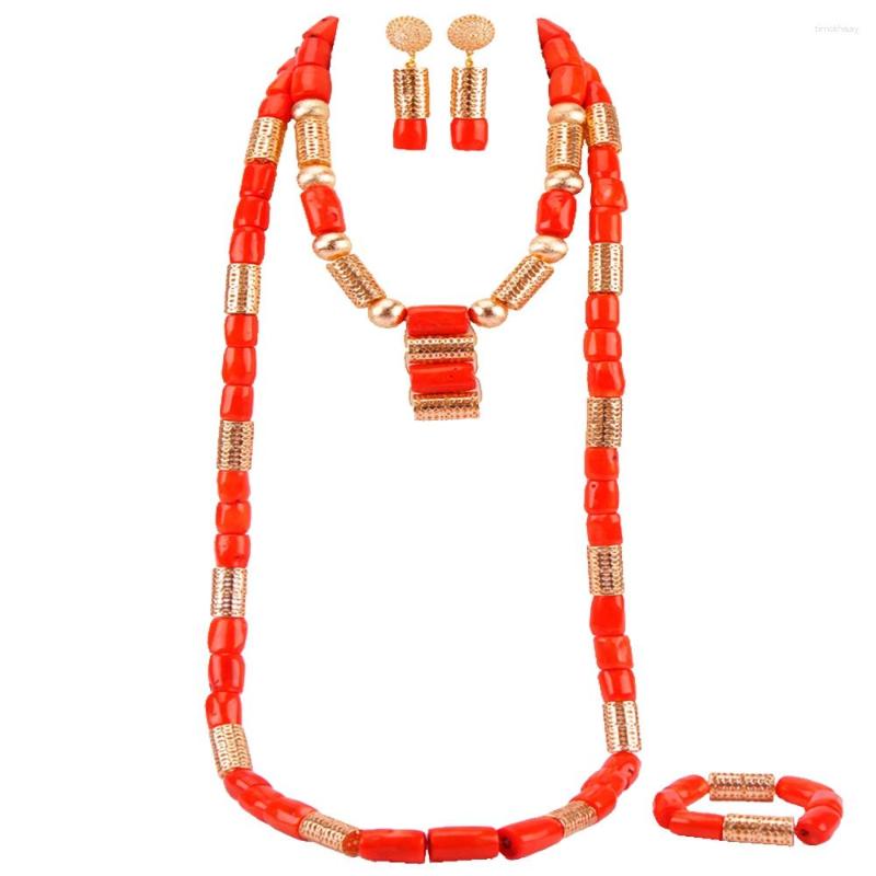 

Necklace Earrings Set Majalia Classic African Jewelry Orange Coral Nigeria Wedding Bead, Picture shown