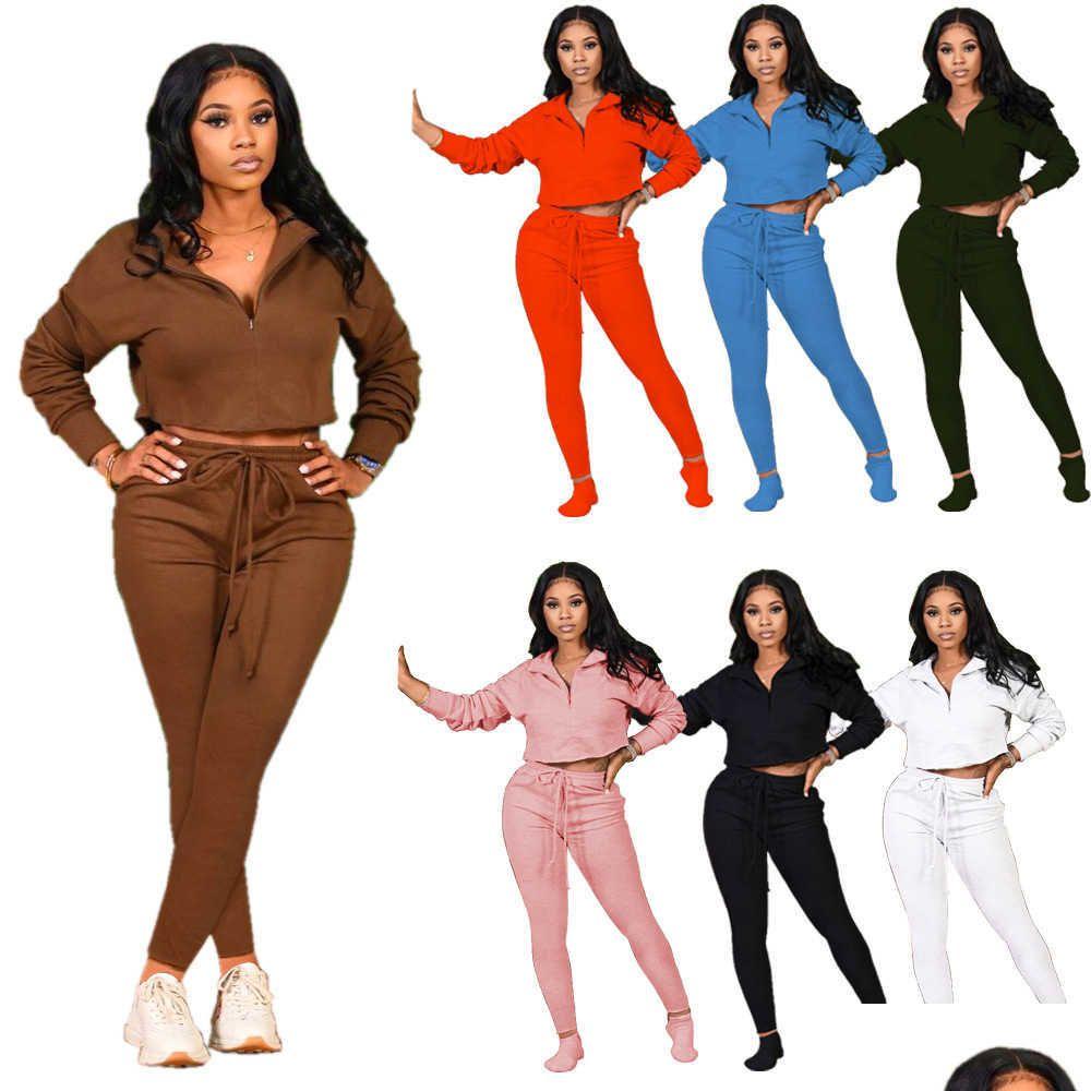 

Women' Two Piece Pants Designers Women Clothes 2021 Set With Cotton Sweater Fabric Autumn Winter Long Sleeve Drop Delivery Apparel Dh38I, Pink