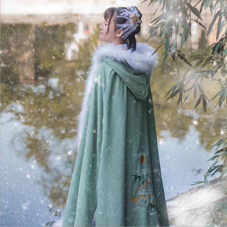 

Scarves Vintage Luxury Chinese Winter Young Lady Thickened Cloth Plush Large Wool Cotton Warm Collar Ancient Hooded Cape With Hat