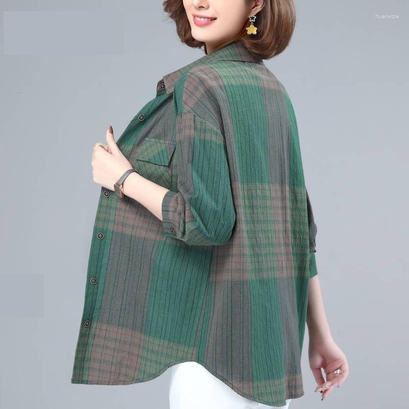 

Women's Blouses Women 2023 Plaid Blouse Casual Spring Autumn Long Sleeve Button Single Breasted Shirt Female Work Wear T162, Yellow