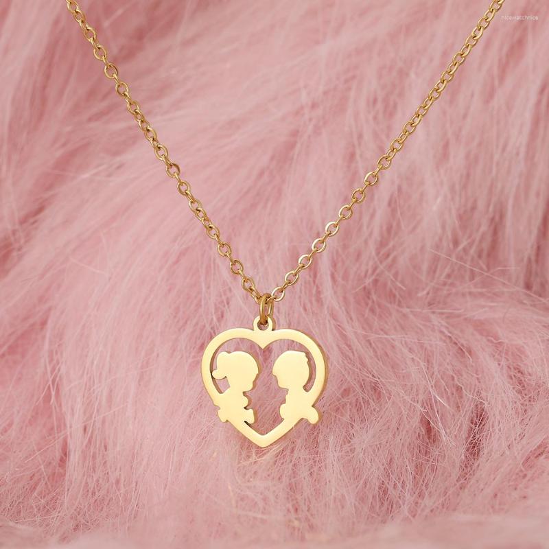 

Pendant Necklaces Stainless Steel Loving Couple Pendants Chain Choker Jewellery Fashion Necklace For Women Jewelry Party Friend Gifts