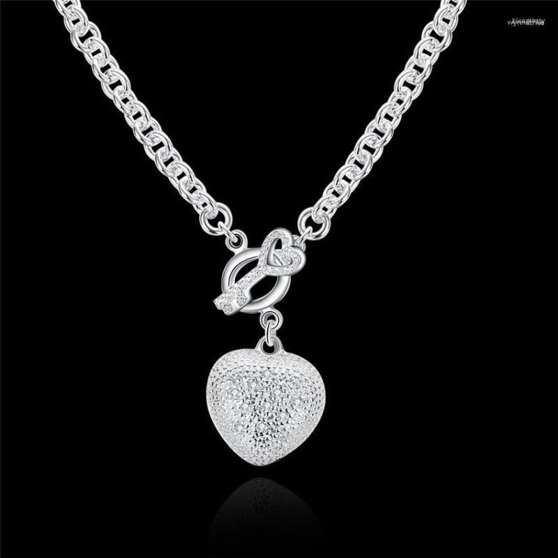 

Chains 925 Sterling Silver Necklace Jewelry 18 Inches Shiny Crystal Heart Key For Women Christmas Gift