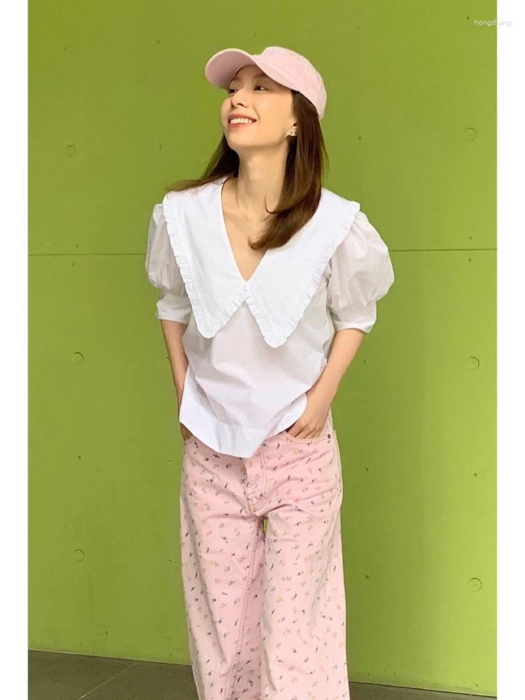 

Women's Blouses 2023 Spring And Summer Women White Ruffled Puff Sleeve Shirt