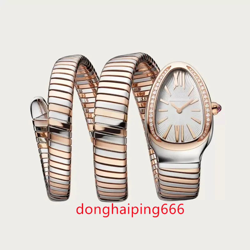 

Luxury Women Watch Quartz Movement Snake Watches Diamond Bezel Silver Rose Gold Stainless Steel Female Lady Wristwatches