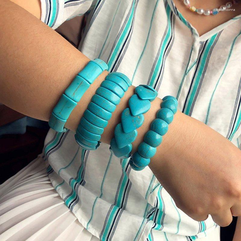 

Charm Bracelets Bohemian Vintage Turquoise Geometric Heart Beads Blue Natural Stone Bracelet For Men Women Elastic Cord Jewelry