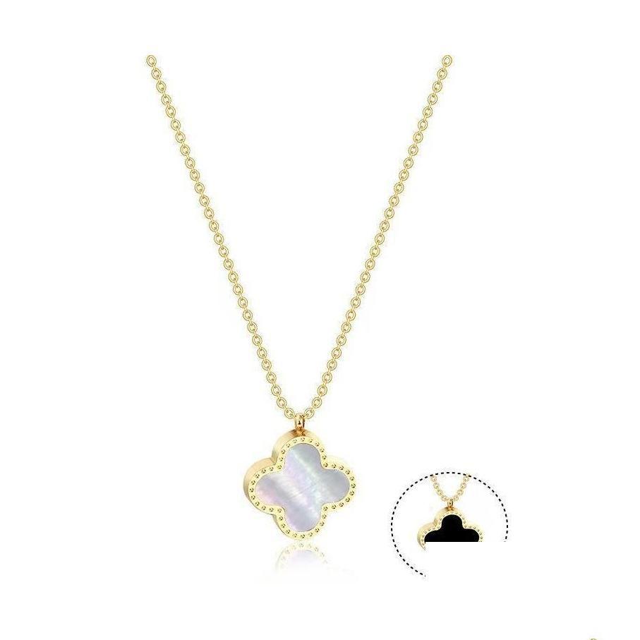 

Pendant Necklaces Classic Design Handmade Double Side Clover Necklace Stainless Steel Bracelet Jewelry For Women Gi Dh45F