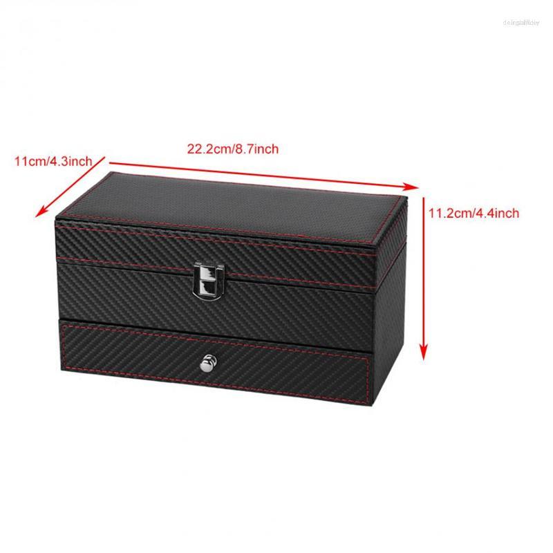 

Watch Boxes Fashion 4 Grids Double Layers Box Case Carbon Fiber Rings Earrings Display Storage Holder Organizer Jewelry Gift
