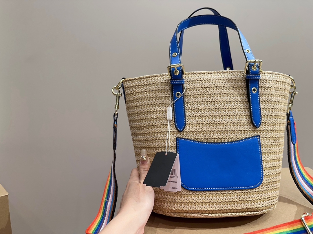 

Luxury fashion coche brand designer bag sunshine straw tote bag large capacity handbag beach bag, Blue