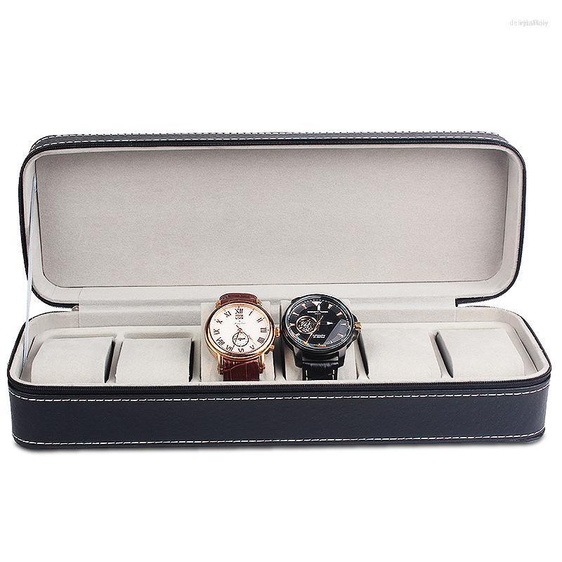 

Watch Boxes & Cases Slot Zippered Box Luxury PU Leather Jewelry Collection Gift Holder Storage Organizer Display CaseWatch