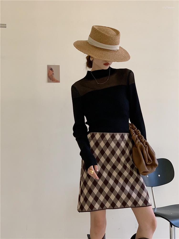 

Women' Sweaters Sexy Women Sweater Pullovers See Through Transparent Mesh Crop Tops Jumper Long Sleeve Sheer Slim Ladies Bodycon Knitted, Black