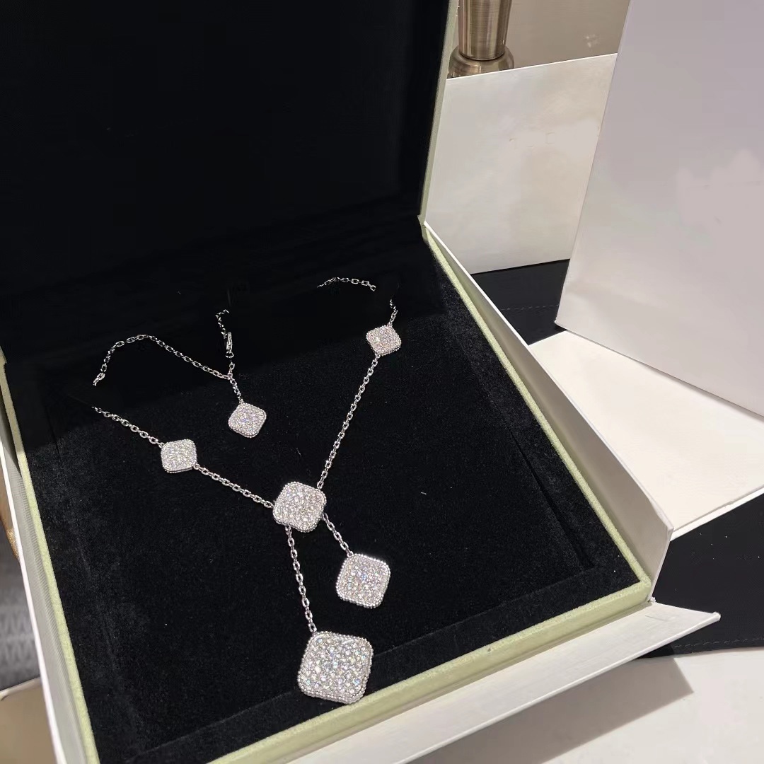 

fashion irregular 6 pattern clover necklace full of diamonds Mother-of-Pearl Luxury designer necklace Women's wedding Anniversary gift jewelry high quality with box