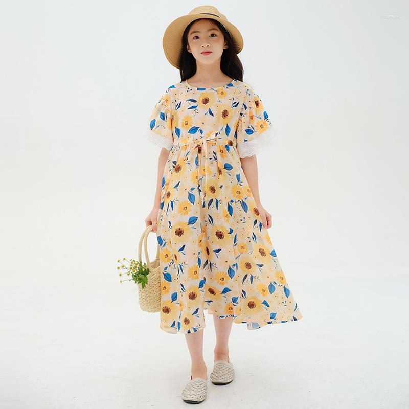 

Girl Dresses Kids Flower Teenage Holiday Party Dress Lace Long Sleeve Children Clothing Spring Autumn 6 8 10 12 14 16, Beige