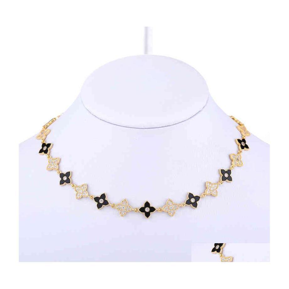 

Pendant Necklaces Oyb Fashion Zircon Fourleaf Clover Short Necklace Female Neck Chain Set Individuality Collars Banquet Jewelry Drop Dhvux