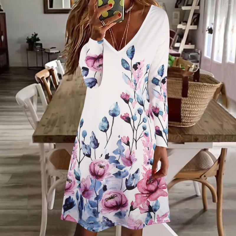 

Casual Dresses Women 2023 Loose Spring Vintage Befree Dress Large Big Printed Sexy Full Long Sleeve Boho Party Autumn Elegant, Red