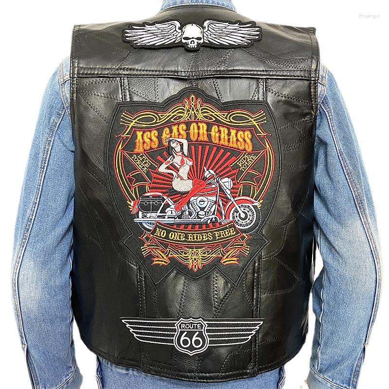 

Men' Vests 2023 Leather Vest Men Fashion Embroidered Motorcycle Sleeveless Jacket Locomotive Biker Street Punk For Coat, Beige