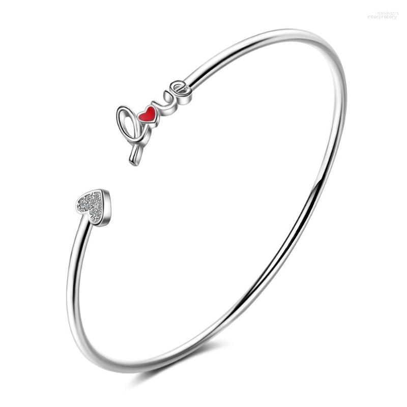 

Bangle Creative Silver Plated Fashion Love Letter Red Heart Opening Pulseiras Gift For Female Girls