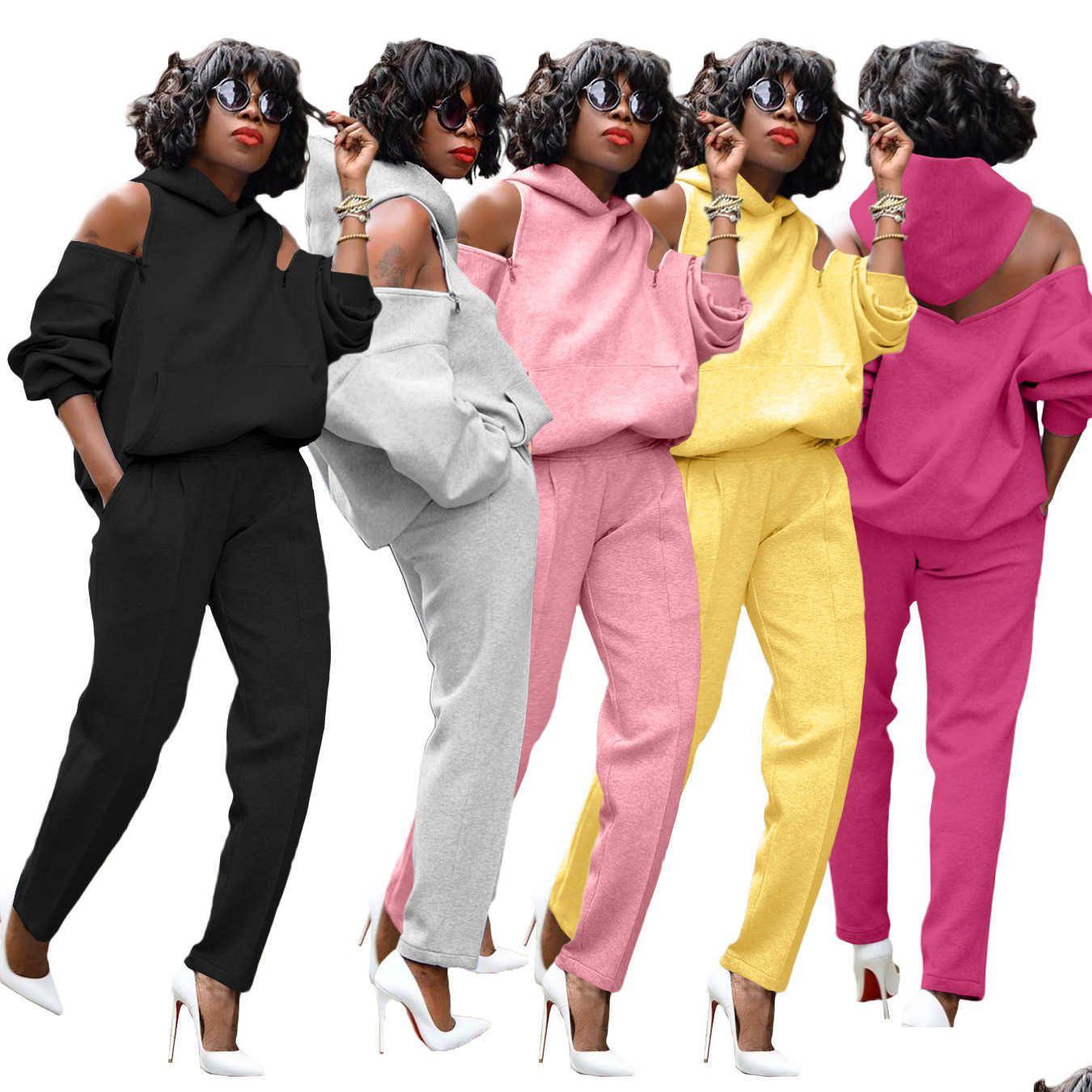 

Women'S Two Piece Pants Designers Women Clothes 2021 Autumn Zipper Open Back Hoodie Long Sleeve Casual Sweater Drop Delivery Apparel Dhs5J, Pink