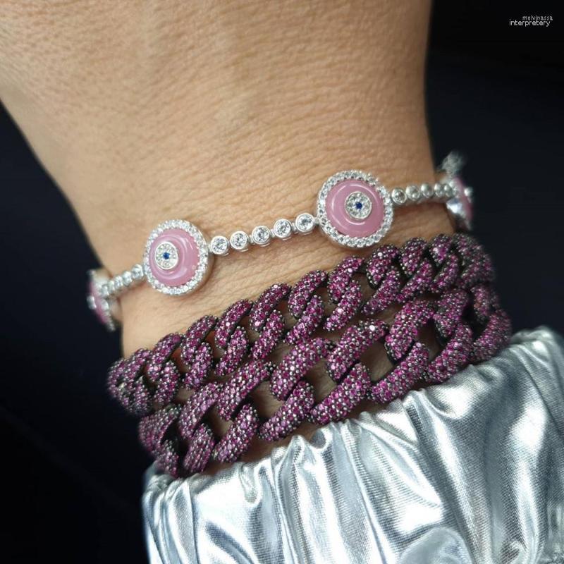 

Bangle Women Hip Hop Colorful Cz Cuban Chain Bracelet 10mm Width Blue Red Green Cubic Zirconia For