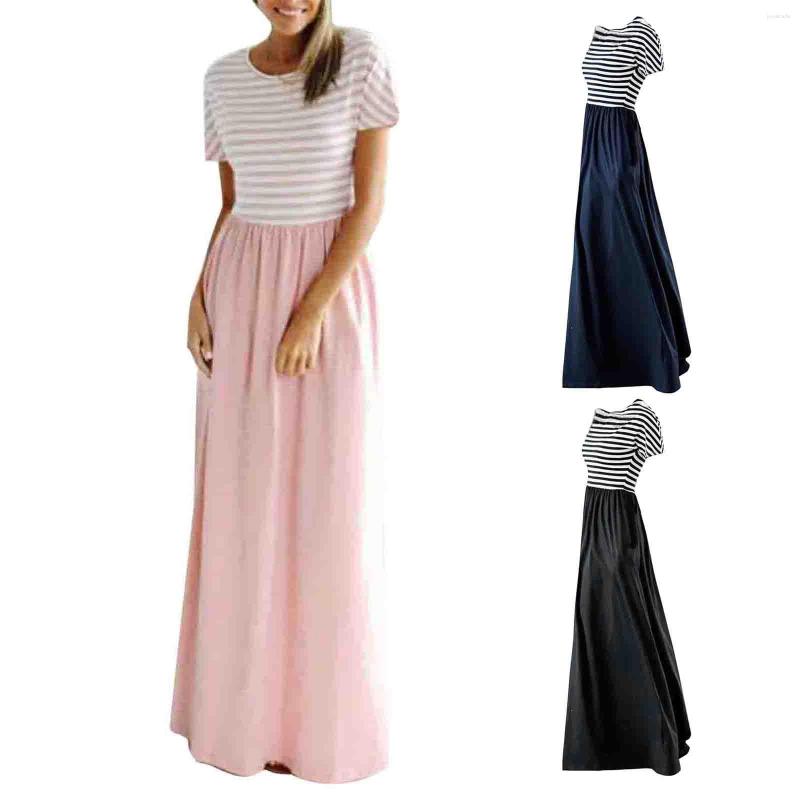 

Casual Dresses Women's Elegant And Comfortable Stripe Spliced Dress Summer, Red
