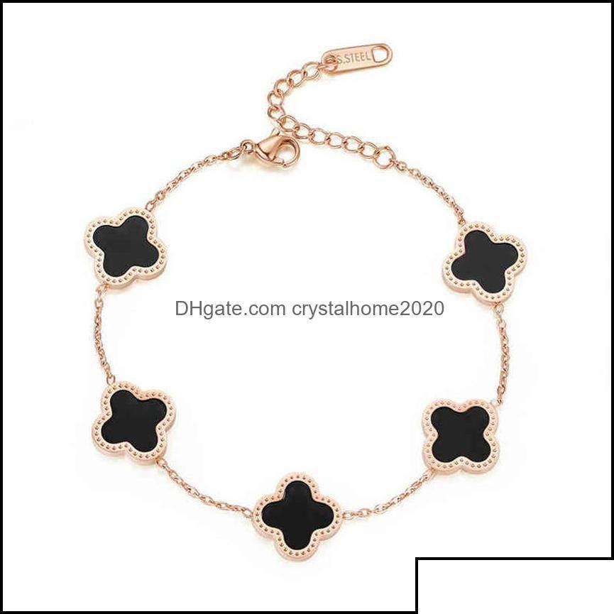 

Charm Bracelets Japan And South Korea Fashion Titanium Steel Clover Five Flower Bracelet Female Lucky Grass Acrylic 1 Dhq8D