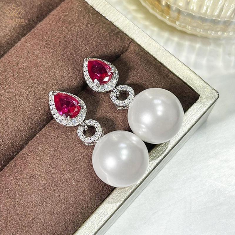 

Stud Earrings WUIHA Luxury 925 Sterling Silver Pearl 12MM Ruby Sapphire Faceted Gemstone For Women Anniversary Gift Jewelry Wholesale