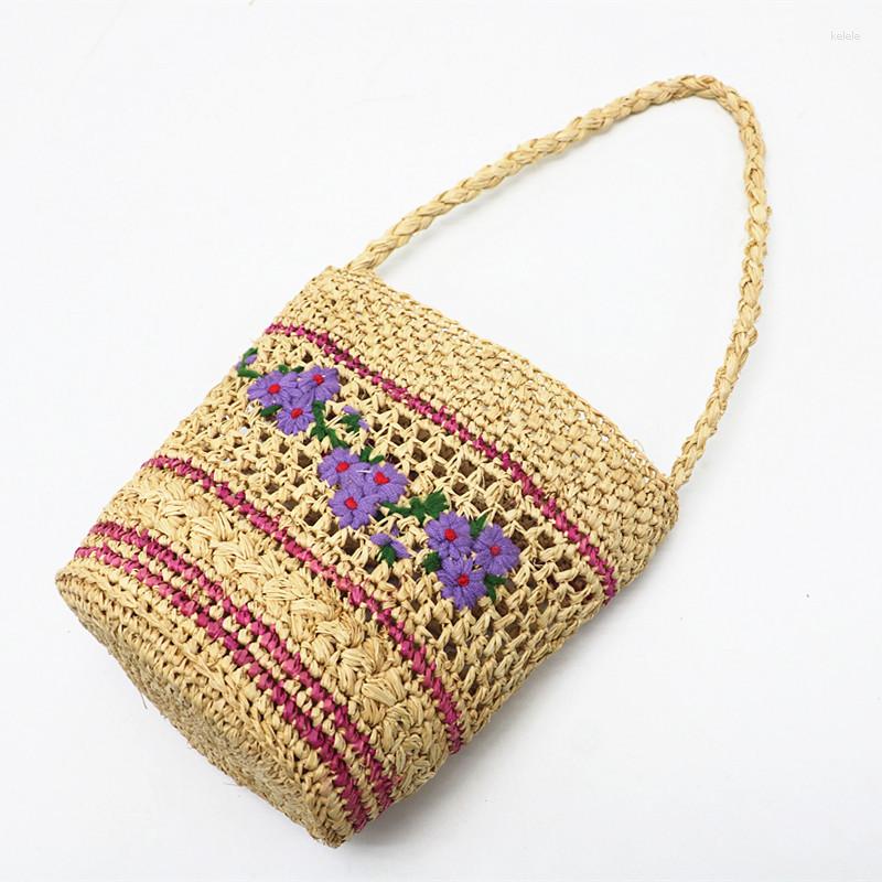 

Evening Bags Flower Embroidery Straw Shoulder Bag Designer Hollow Bucket For Women Brands Woven Rattan Beach Purses And Handbags Tote, Light khaki