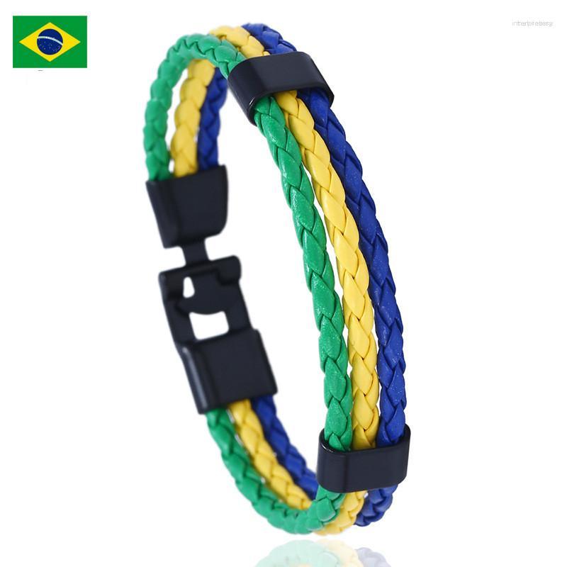 

Link Bracelets Flag Bracelet Multi-Country Commemorative Edition Fan Woven PU Leather Warm Color Braided Jewelry