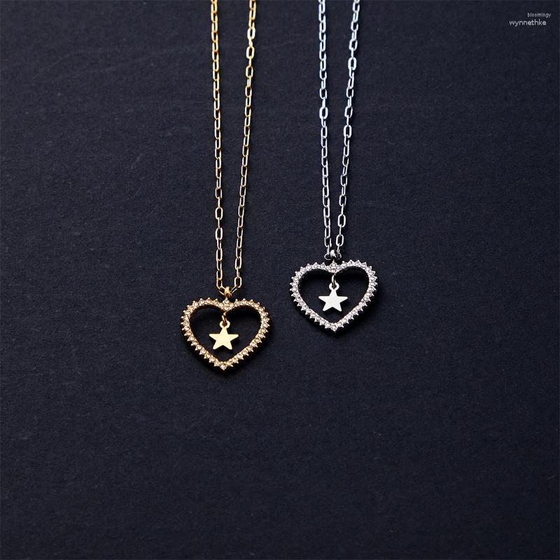 

Chains SIPENGJEL Stainess Steel Love Heart Pendant Necklace For Women Man Hollow Shiny Crystal Geometric Summer Jewlery