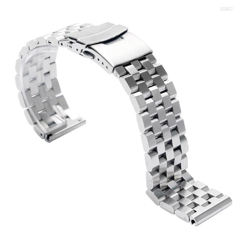 

Watch Bands Premium Luxury 20mm Silver Solid Link Stainless Steel Band 24mm Black Folding Clasp Safety Watches Strap 22mm Replacement