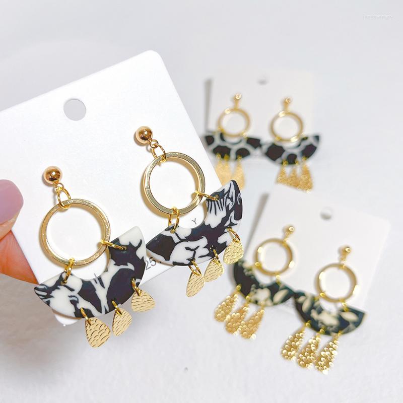 

Stud Earrings S925 Silver Needle Colorful Flower Soft Ceramic Dangle For Women Girls Fashion Metal Tassel Jewelry Gifts