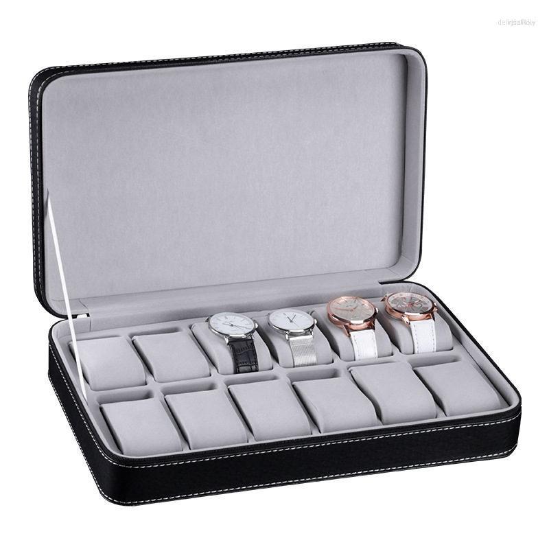

Watch Boxes 6/10 Slots Portable Leather Box Good Organizer Jewelry Storage Zipper Easy Carry Men