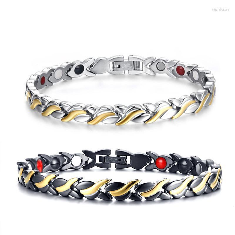 

Link Bracelets Fashion Women's 316L Stainless Steel Magnetic Health Gold Silver Color Cross Stripe Bracelet Benefits Gift