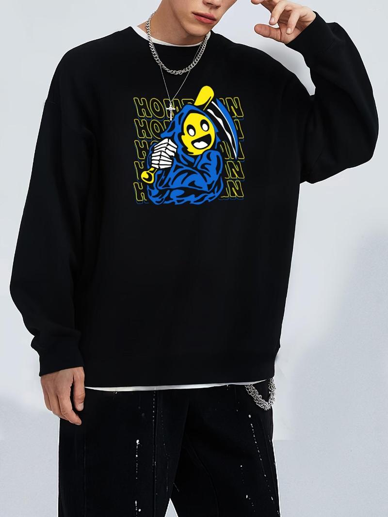 

Men's T Shirts Cartoon Slogan Print Crew Neck Sweatshirt, Black