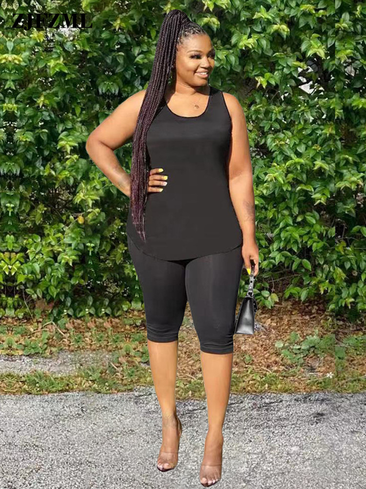 

5XL Plus Size Loungewear Two Piece Pant Suit Women Set Sleeveless O-neck Tank Tops And Knee Length Pant Office Lady, Red