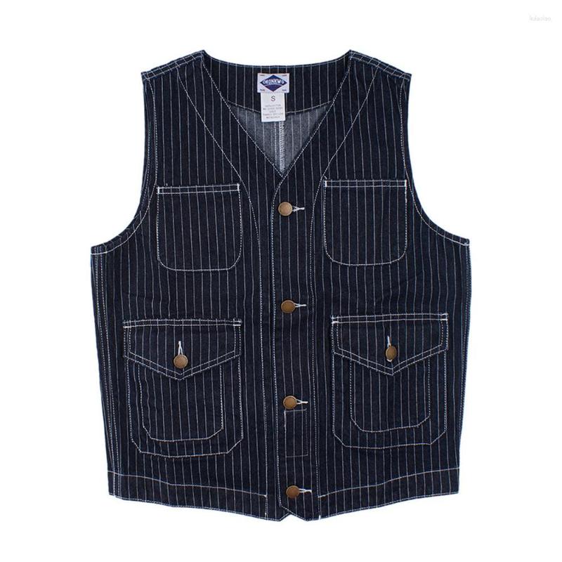 

Men' Vests Men Cargo Striped Waistcoat Classical Vintage Streetwear Couple Premium Cotton Youth Daily Fashion V-Neck Patchwork Vest, Ok8403 striped blue