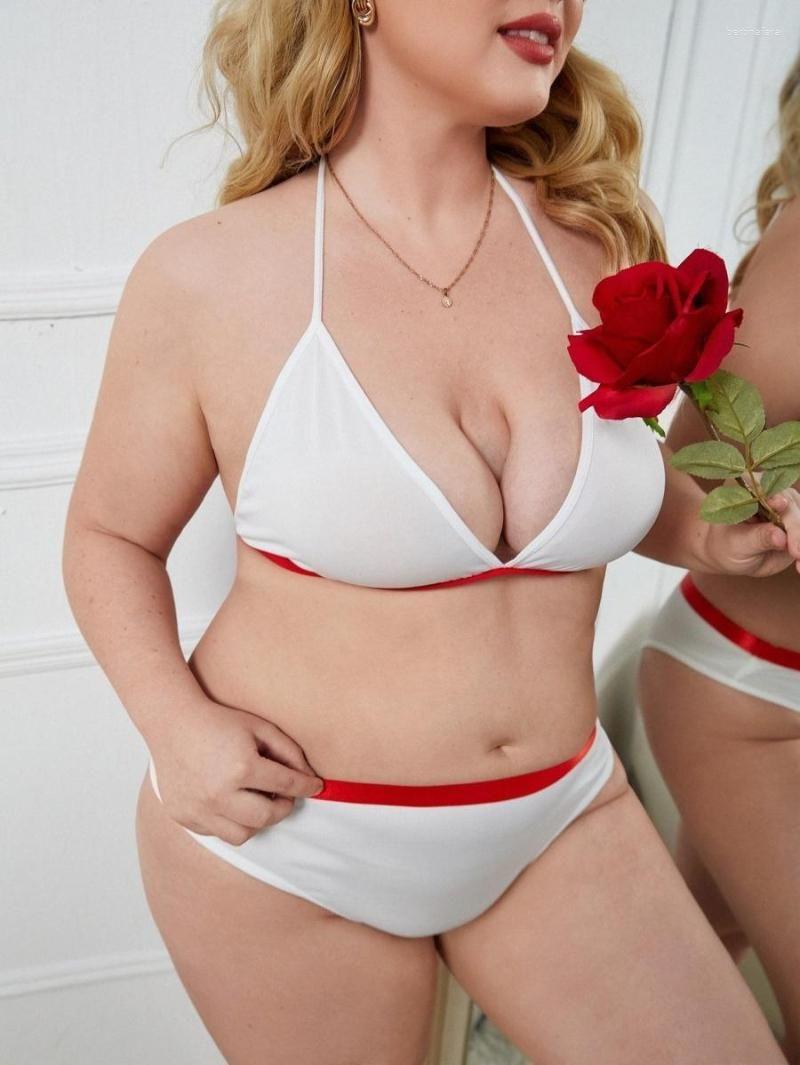 

Outerwear Women's Plus Size Underwear 3pack Contrast Binding Costume Set With Hair Accessory X7p0#Women's Women'sWomen's, Red and white