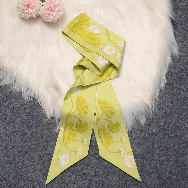 

Scarves Silk Scarf Fashion Women Lotus Design Natural Foulard Hair Bag Headband Neckerchief Female Bow Ties