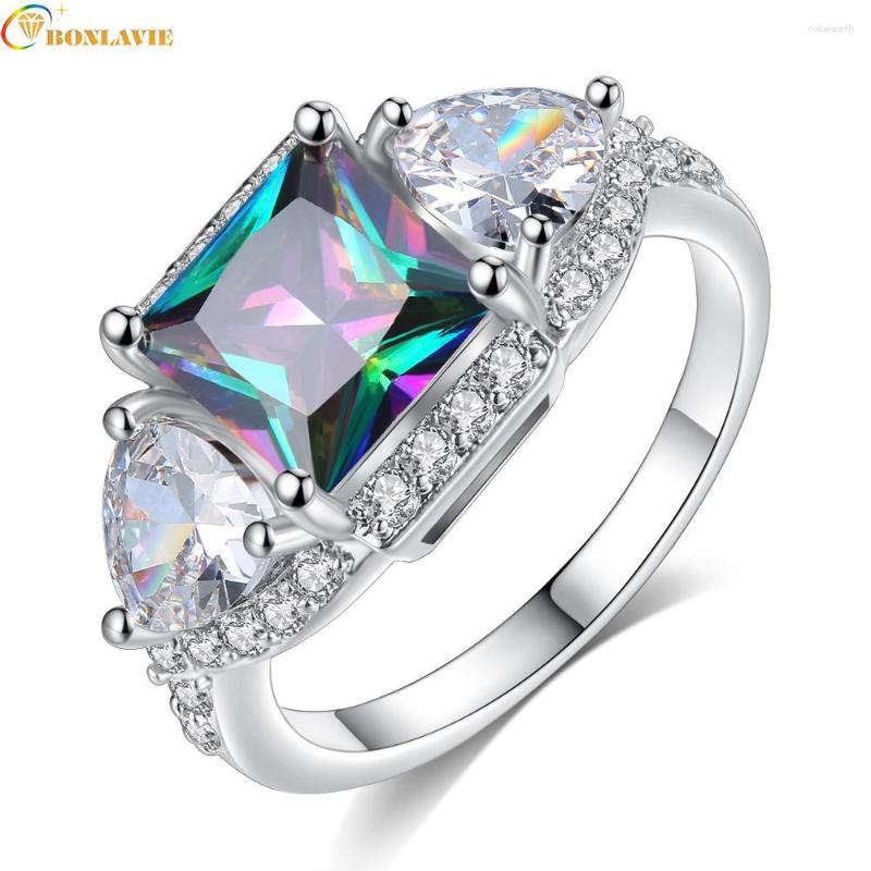 

With Side Stones Classic Angel's Eye Ring For Women Big Colorful Square Round Rainbow Zircon Rings Environmental Copper Engagement