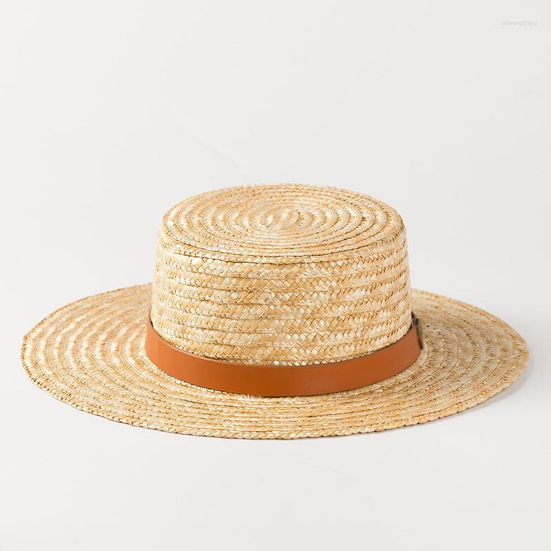 

Wide Brim Hats Classic Belt Straw For Women Luxury Designer Beach Hat Ladies Summer Sun Flat UV Protection Wholesale, Khaki