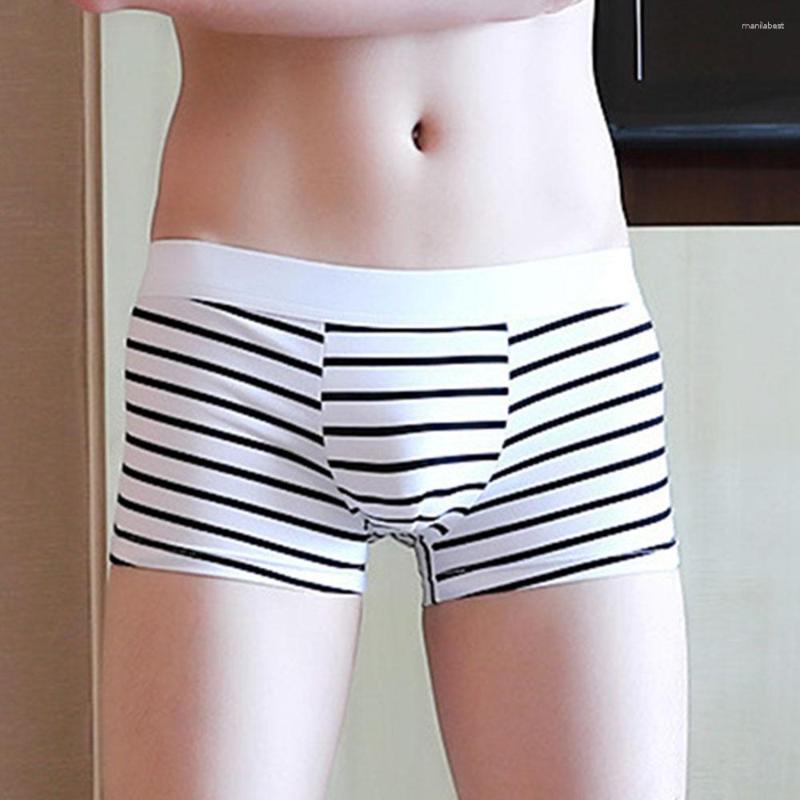 

Underpants Men's Boxer Briefs Cotton Underwear Striped Panties Comfortable Breathable Shorts Sensual Lingerie, White black
