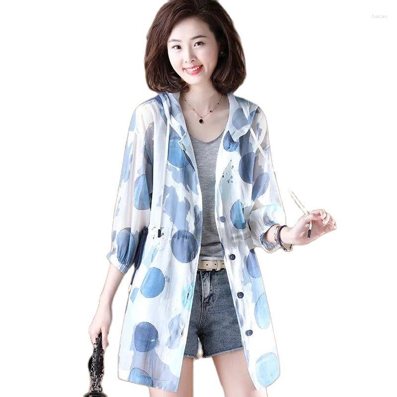 

Women's Jackets 2023 Summer Jacket Women Hooded Sun Protection Clothing Fashion Casual Printing Thin Windbreaker Coat -4XL, Blue