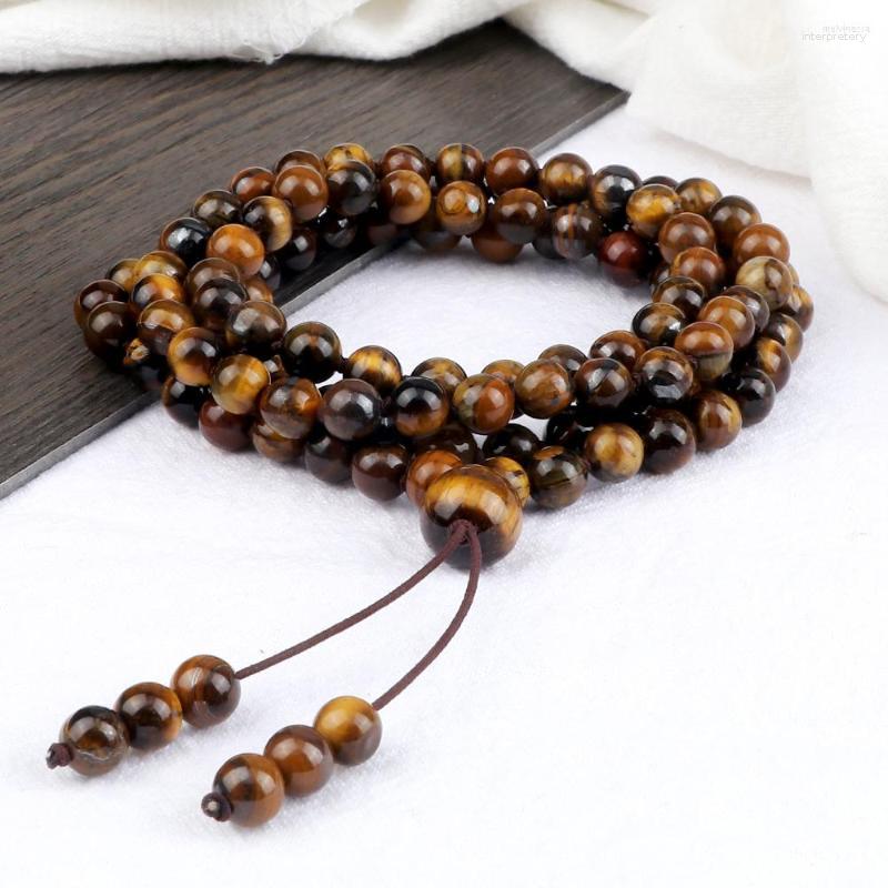 

Strand 6MM Natural Tiger Eye Beads Bracelet Charm 108 Meditation Yoga Jewelry Handmade Elastic Rope Mala Beaded Bangles Gift