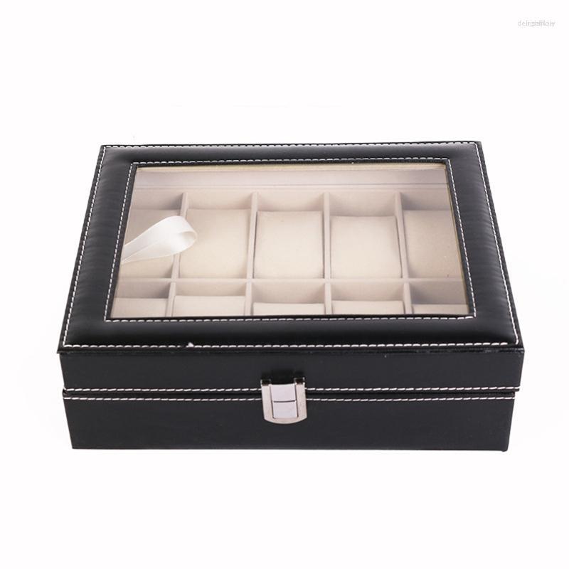 

Watch Boxes 2023 10 Grids Box PU Leather Watches Display Case Jewelry Organizer With Lock