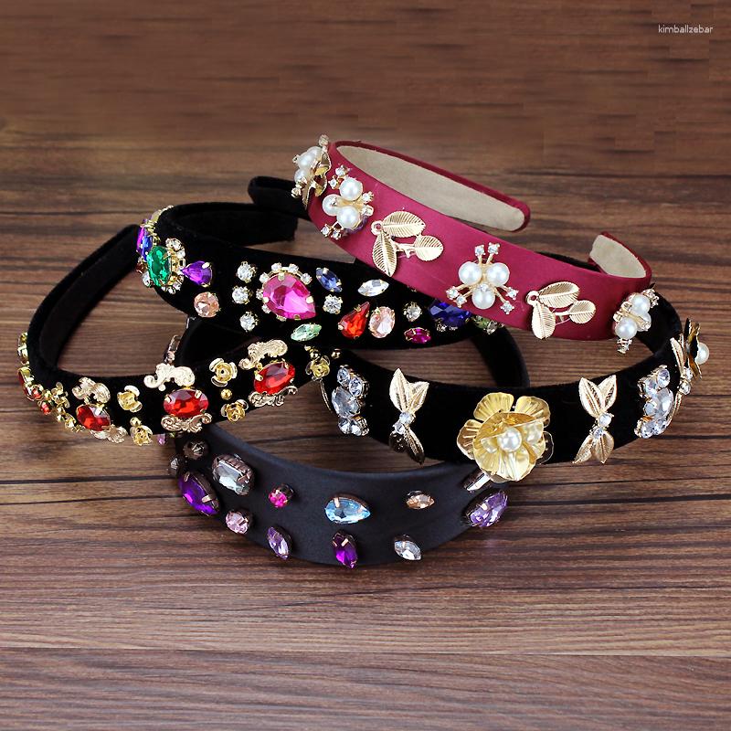 

Hair Clips Handmade Rhinestone Leaf Hairbands Shiny Colorful Crystal Headbands For Women Baroque Jewelry