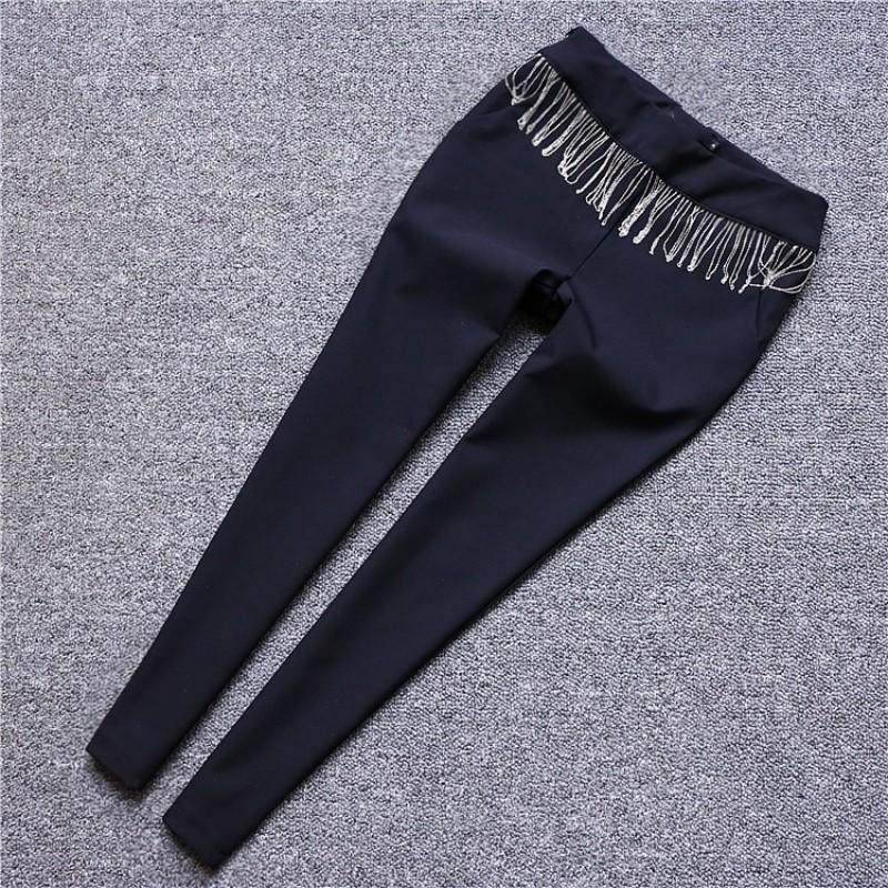 

Women' Pants 2023 Fashion Summer Tassel Chain Stretch Black Womens Pencil Ankle Length Slim Fit Female Streetwear Casual Trousers